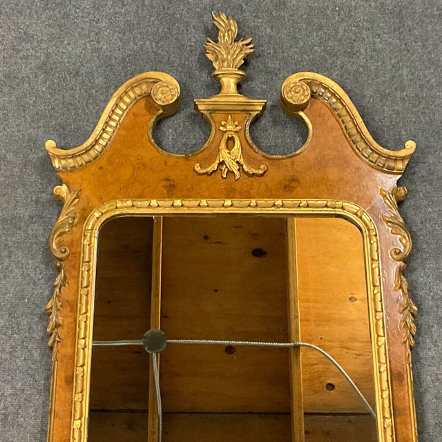 Vintage Italian Regency Empire Large Scale Burl Wood and Gilt Wall Mirror For Sale - Image 4 of 11