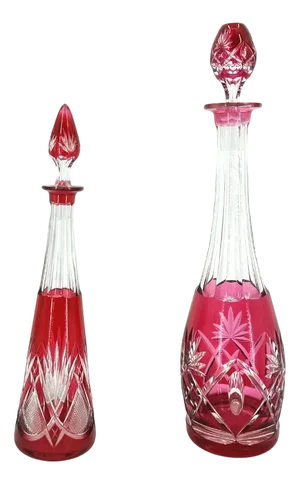 Crystal Caraffe attributed to Val Saint Lambert, 1960s, Set of 2