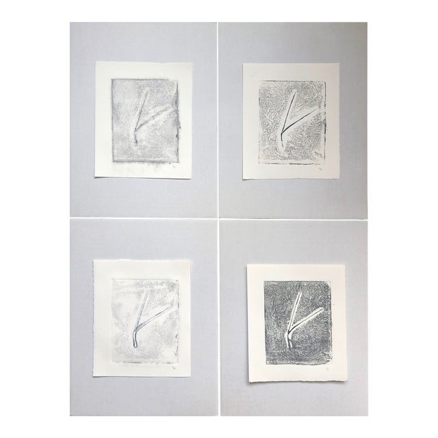 Pine Needles - Becoming 02_05-08 6*7 Original Collagraph Monoprint Art by Carrie Bergey - Black White Grey- Set of 4 For Sale