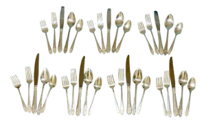 Art Nouveau National Silver Co. "Claudia" Silver Plate Flatware 7 Complete Place Settings With Serving Pieces - 35 Pieces