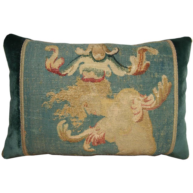 18th Century Antique French Aubusson Tapestry Pillow 21'' X 14'' Chairish