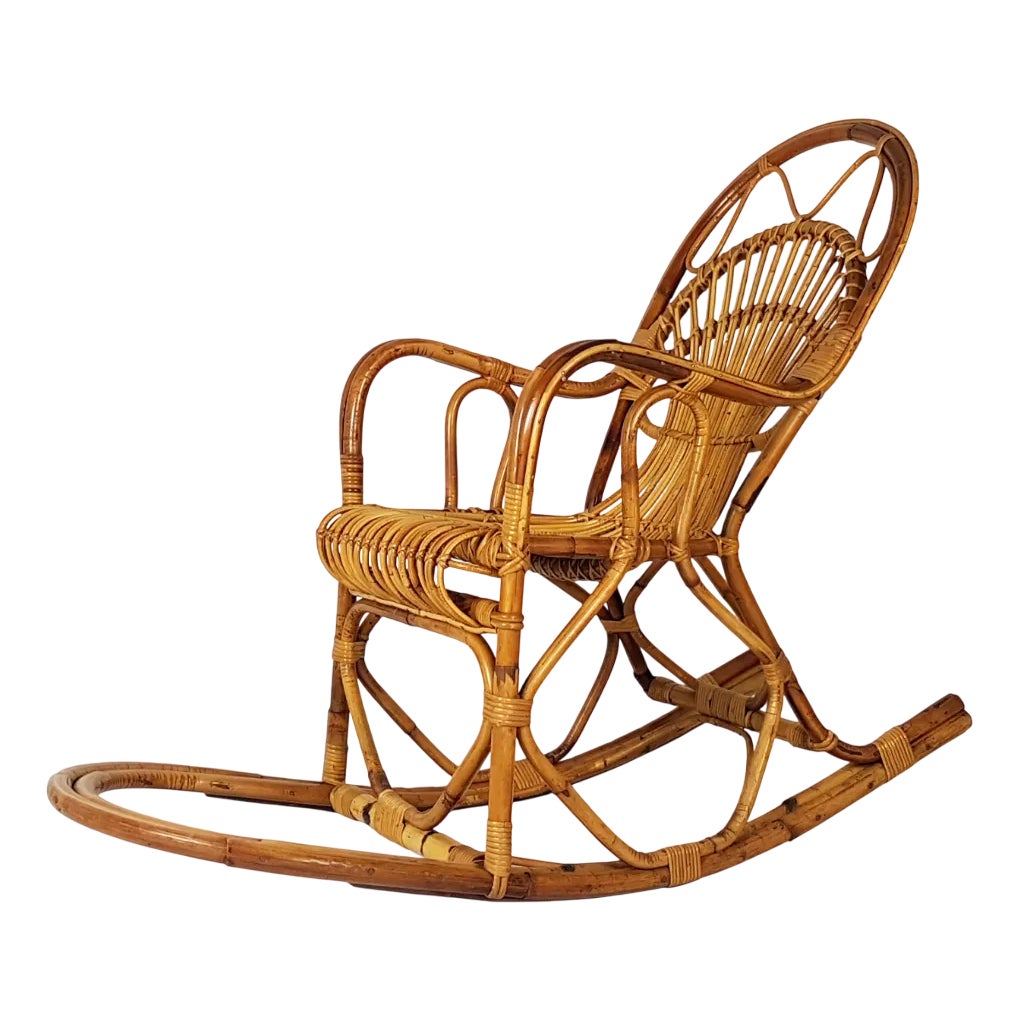 Italian Rush and Rattan Rocking Chair, 1960s | Chairish