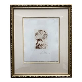 Signed by Salvador Dali: 1968 Michelangelo Hand Signed Etching / Authentic Surreal Portrait For Sale