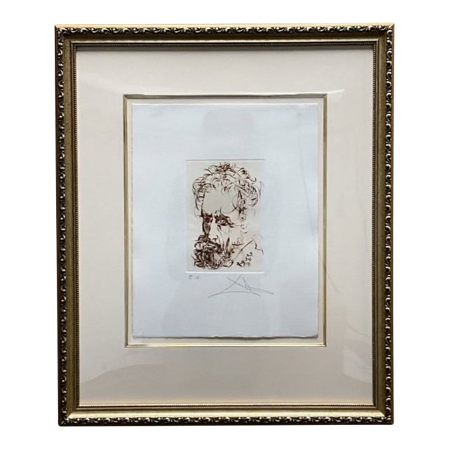 Signed by Salvador Dali: 1968 Michelangelo Hand Signed Etching / Authentic Surreal Portrait For Sale