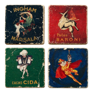 Vintage Italian Advertising Ceramic Coasters, Set of 4 | Ingham Marsala, Baroni & Cacao Cida