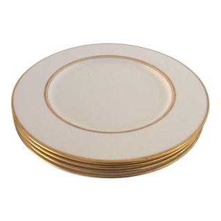 Ivory & Gold Rim Dinner Plates - Set of 4 For Sale