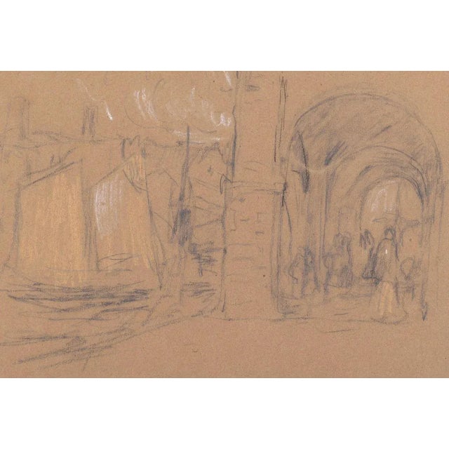 Image dimensions: 22.3 x 31.4 cm. Ship and Arcade is a charcoal and chalk drawing on brown paper, realized by Augustus...