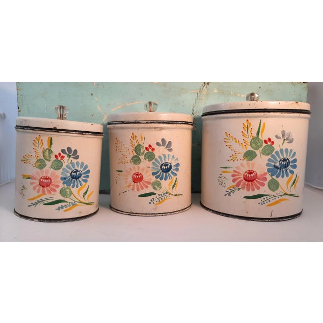Shabby Floral Metal Kitchen Canisters For Sale - Image 13 of 13