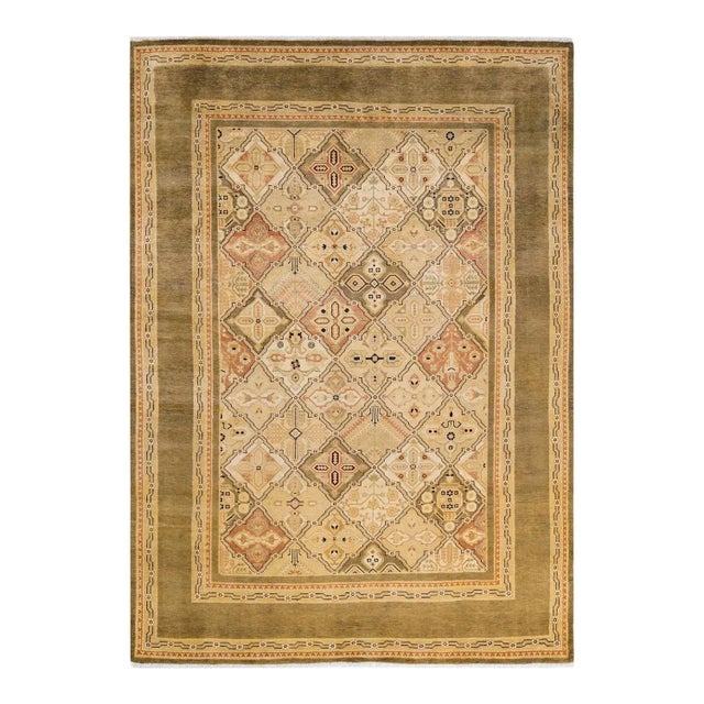 Vintage Traditional Hand Knotted Wool Area Rug, Olive - 6'0" X 8'7" For Sale - Image 9 of 9