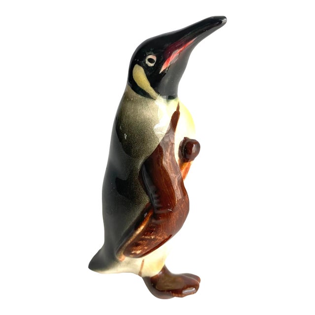Vintage Emperor Penguin Figurine Hand Painted Ceramic Miniature Statue For Sale