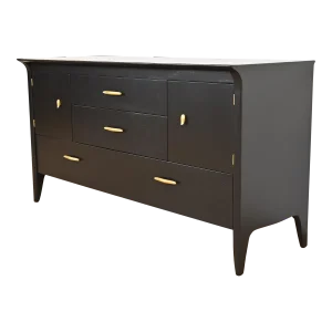 John Van Koert for Drexel Profile Mid-Century Modern Black Lacquered Dresser or Credenza, Newly Refinished