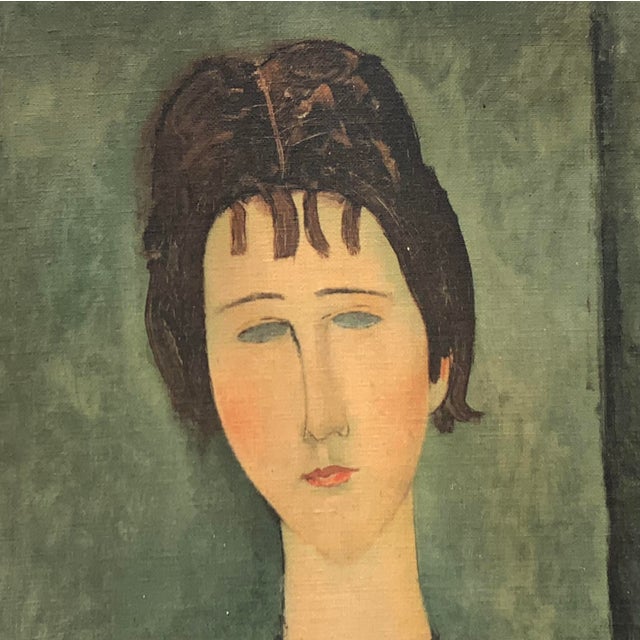 …. A mid-century fine art print of an Amedeo Modigliani portrait, made on linen through a hands-on process using paint....