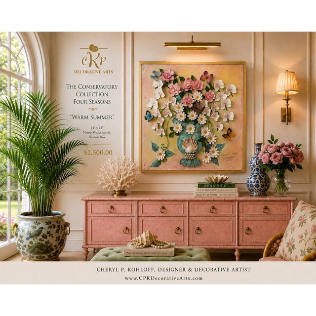 Pink Floral Relief Conservatory Collection, Four Seasons - “Warm Summer” - Designed by Cheryl P. Kohloff For Sale - Image 8 of 11