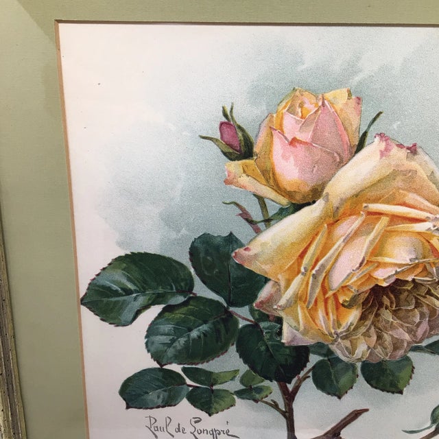 Green Paul De Longpre Roses 1905 Framed Lithograph Printed by the Grey Co. New York For Sale - Image 8 of 13