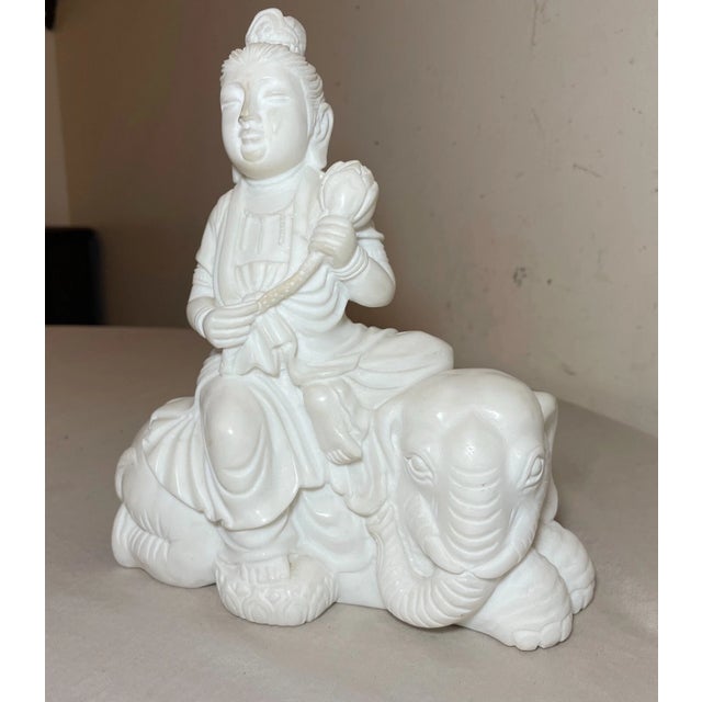 1990s Carved Chinese Marble Stone Samantabhadra Bodhisattva Dehua Sculpture Statue For Sale - Image 4 of 14