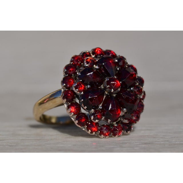 Metal Ladies Bohemian Garnet Cocktail Ring in 14K Gold with Silver Top For Sale - Image 7 of 10