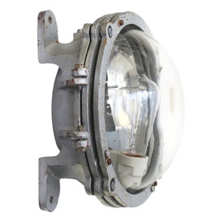 Vintage French Industrial Grey Cast Iron and Clear Glass Wall Light For Sale