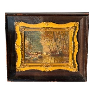 19th C. Original Oil on Board - Well-Executed With Unusual + Highly Detailed Gilt Frame in Frame Artisan Presentation For Sale