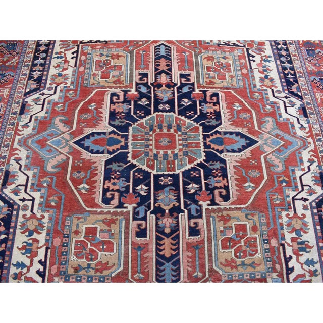 Late 19th Century Ivory, Antique Persian Karajeh Serapi, Denser Weave, Good Condition, Pure Wool, Hand Knotted, Oriental Rug For Sale - Image 9 of 13