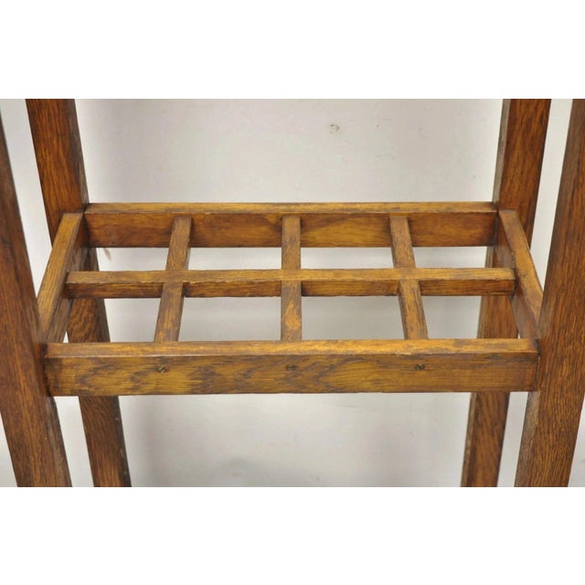 Brown Antique Mission Arts & Crafts Oak Wood Coat Hook Hall Tree Umbrella Stand For Sale - Image 8 of 12