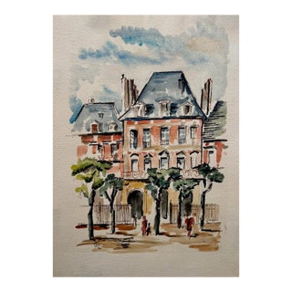 Henry Emil Salloch Original Watercolor on Paper Grand Public Square, 1972. For Sale