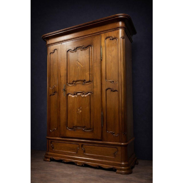 Antique Cherrywood and Marquetry Wardrobe For Sale - Image 5 of 9