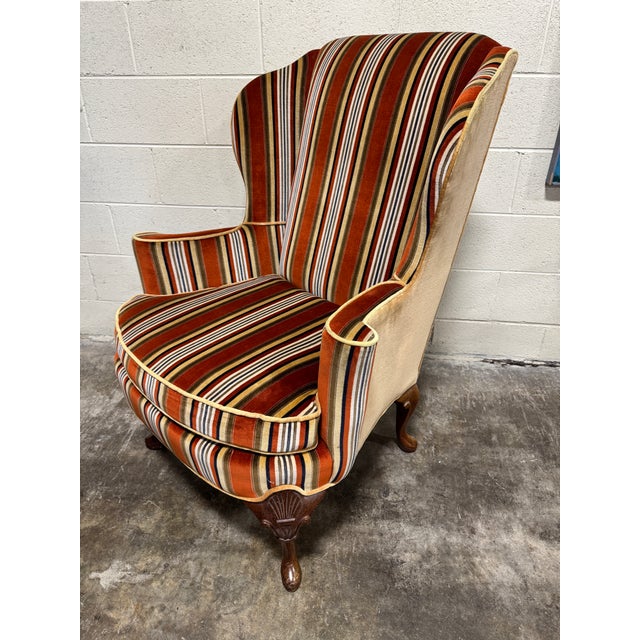 Chippendale Vintage Sherrill Smoking Room Library Wingback Chair For Sale - Image 3 of 12