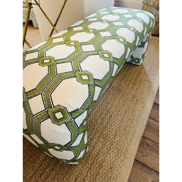 Off-white Vintage Waterfall Bench Newly Custom Upholstered For Sale - Image 8 of 9