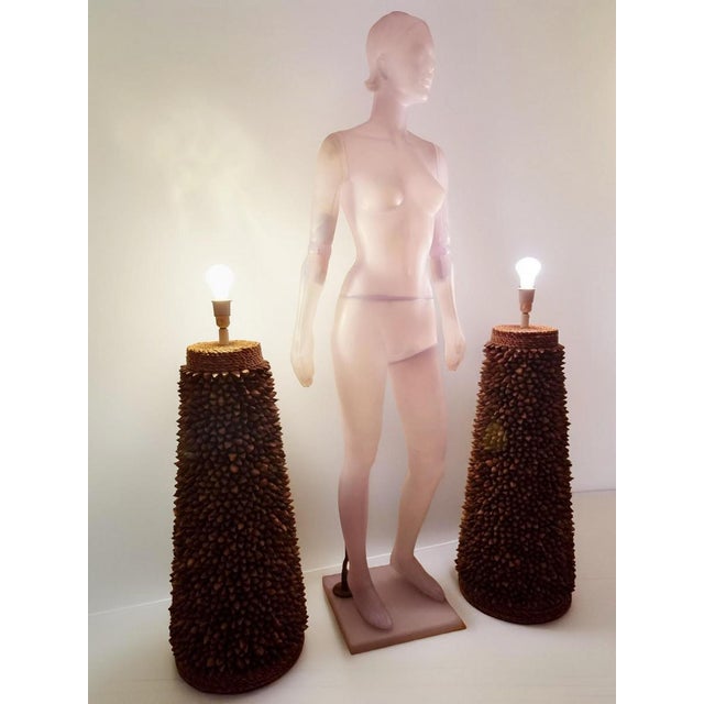 Handcrafted Pili Nut Shells Table or Floor Lamps, USA, 2000s, Set of 2 For Sale - Image 16 of 17