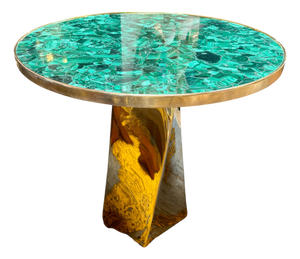 Contemporary Round Malachite Stone Top Dining Table With Solid Brass Base