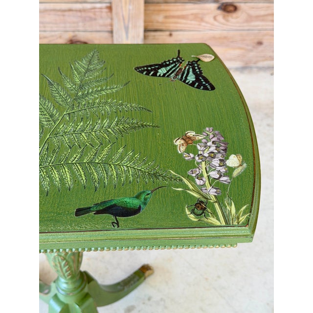 Mid 20th Century Antique Tripod Pedestal Table With Botanical Décor Finish and Brass Feet For Sale - Image 5 of 11