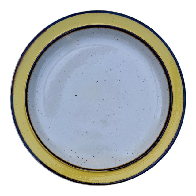 Mid 20th Century Wide Band Citron and Brown Stoneware Serving Platter For Sale