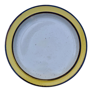 Mid 20th Century Wide Band Citron and Brown Stoneware Serving Platter