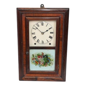American Wall Clock with Painted Panel 8 Day Double Barrel Movement For Sale
