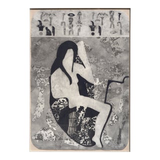 "Potiphar's Wife", Stylized Figurative Abstract Woodcut on Handmade Paper by Paula Walzer For Sale