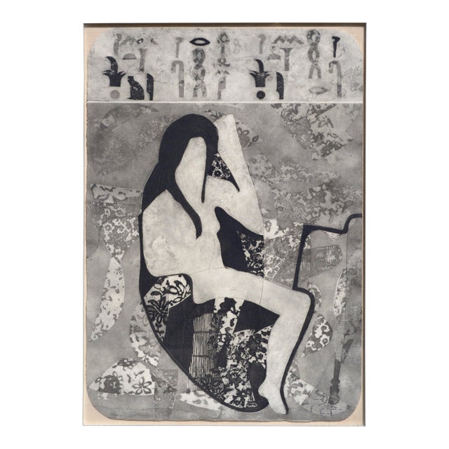 "Potiphar's Wife", Stylized Figurative Abstract Woodcut on Handmade Paper by Paula Walzer For Sale