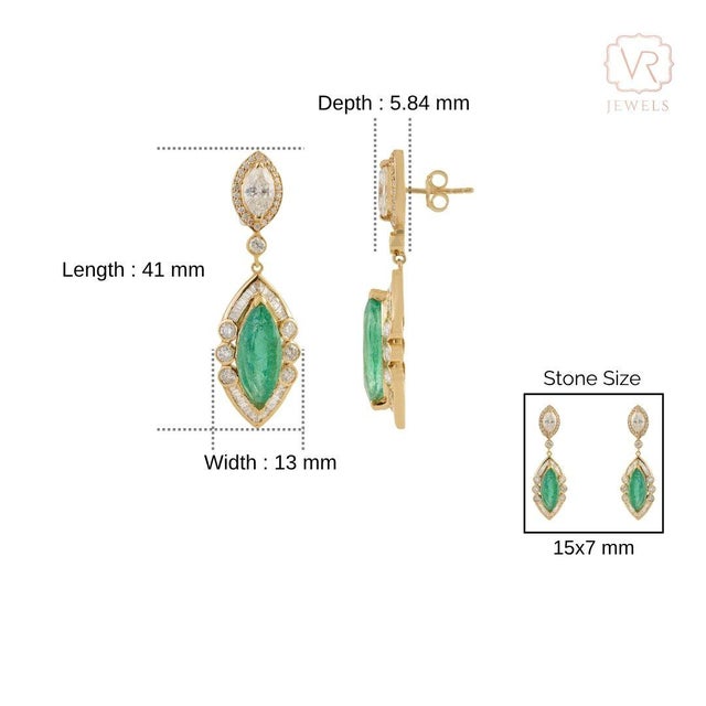 14k Yellow Gold 6.9ct Emerald & 3.24ct Diamond Art Deco Earrings- 2 Pieces For Sale - Image 10 of 14