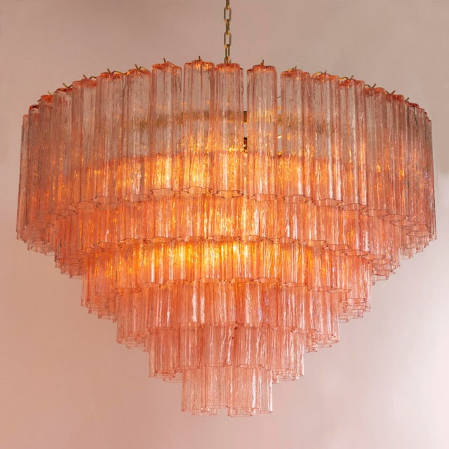 1990s Pink Murano Glass Tronchi Chandelier, Italy, 1990s For Sale - Image 5 of 9