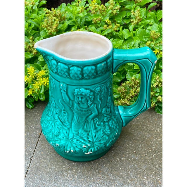 Art Deco Vintage Turquoise Majolica Pitcher From Western Germany For Sale - Image 3 of 11