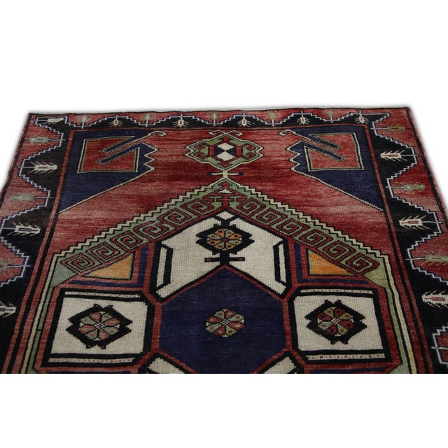1960s Red & Blue Vintage Turkish Runner 4'9" X 11'9" For Sale - Image 4 of 6