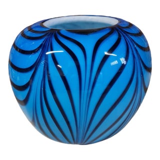 Murano Glass Fenicio Vase | Cased Lattimo Blue & Black, Handmade in Italy For Sale