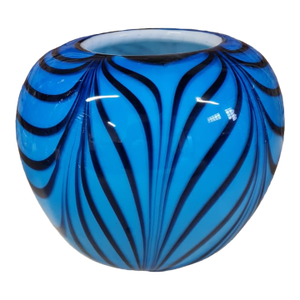 Murano Glass Fenicio Vase | Cased Lattimo Blue & Black, Handmade in Italy