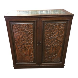 Asian Teak Marble Top Fold Out Bar For Sale