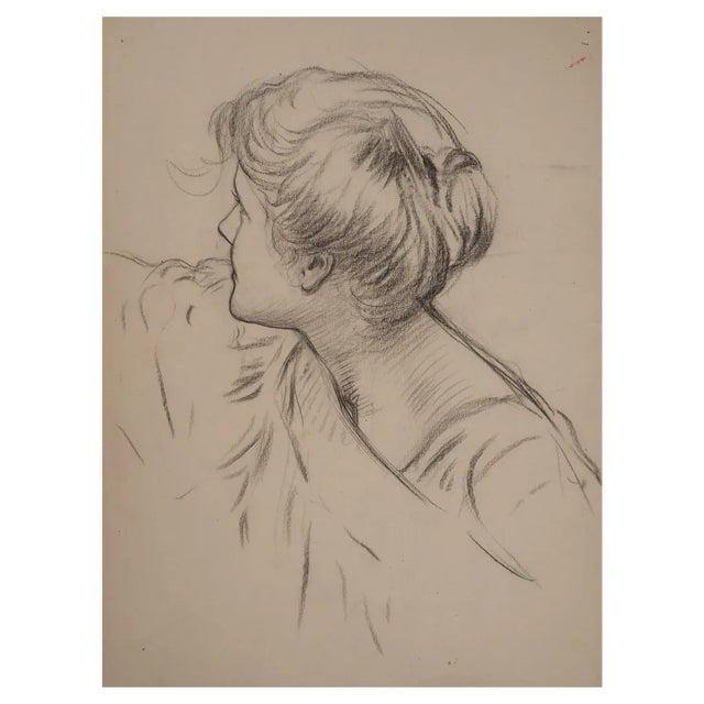 Léopold Franz Kowalski, Portrait of Eleanor Wearing a Bun, Original Drawing For Sale