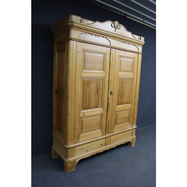 Late 19th Century Antique Pine Armoire With Paneled Doors For Sale - Image 5 of 16