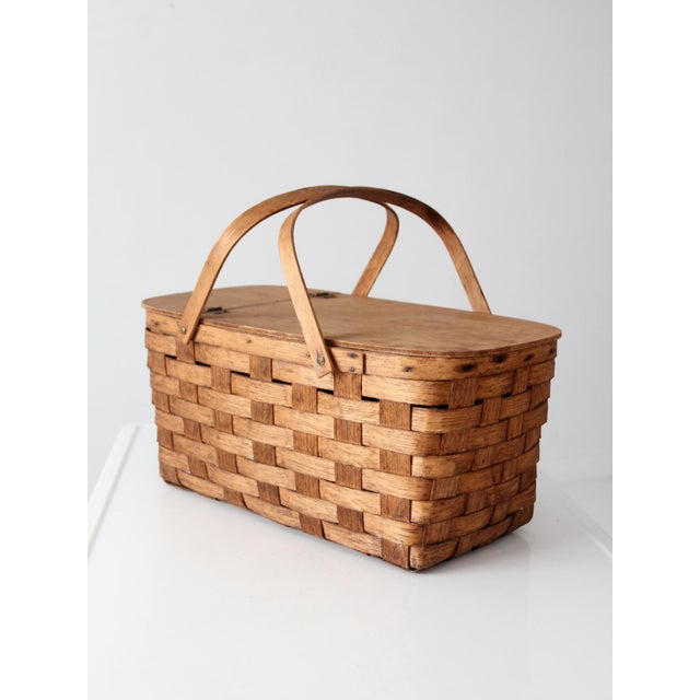 Vintage Splint Wood Picnic Basket For Sale - Image 9 of 16