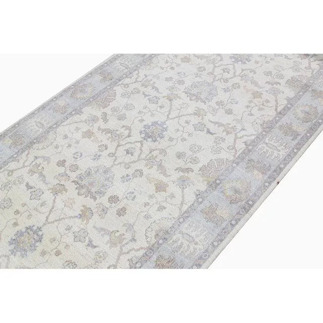 Ivory Handwoven Ivory/Light Gray Oushak Style Runner Rug 4'2" X 14'2" For Sale - Image 8 of 12