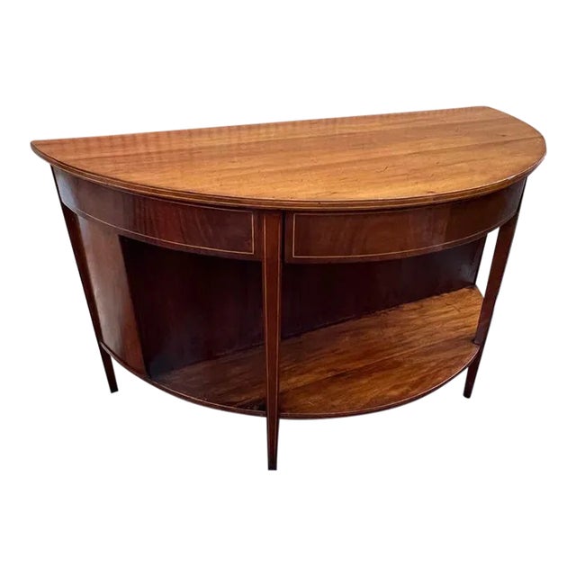 Antique Mahogany Inlay Demilune Server or Console Table. 19th Century. For Sale