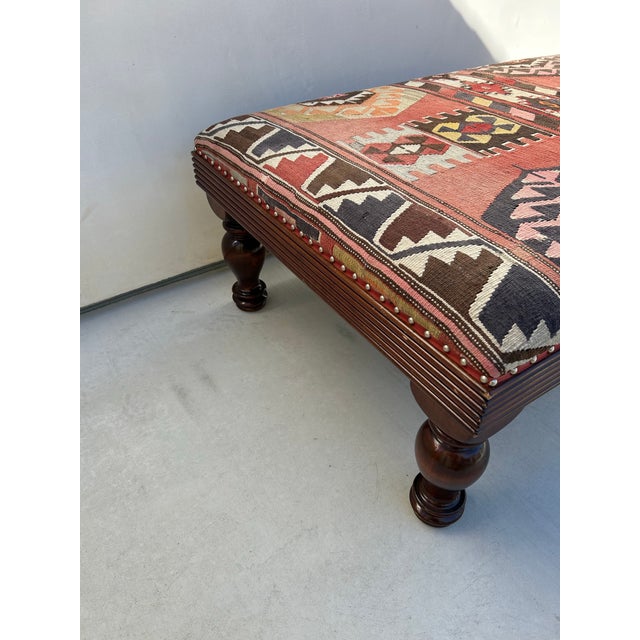 1990s Large English Kilim Upholstered Cocktail Ottoman Bench in the Style of George Smith For Sale - Image 9 of 9