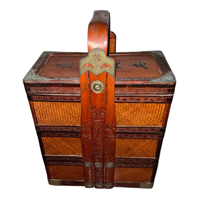Late Qing / Early Republic Chinese wedding or dowry chest featuring a rich cinnabar-toned lacquered surface with bold...